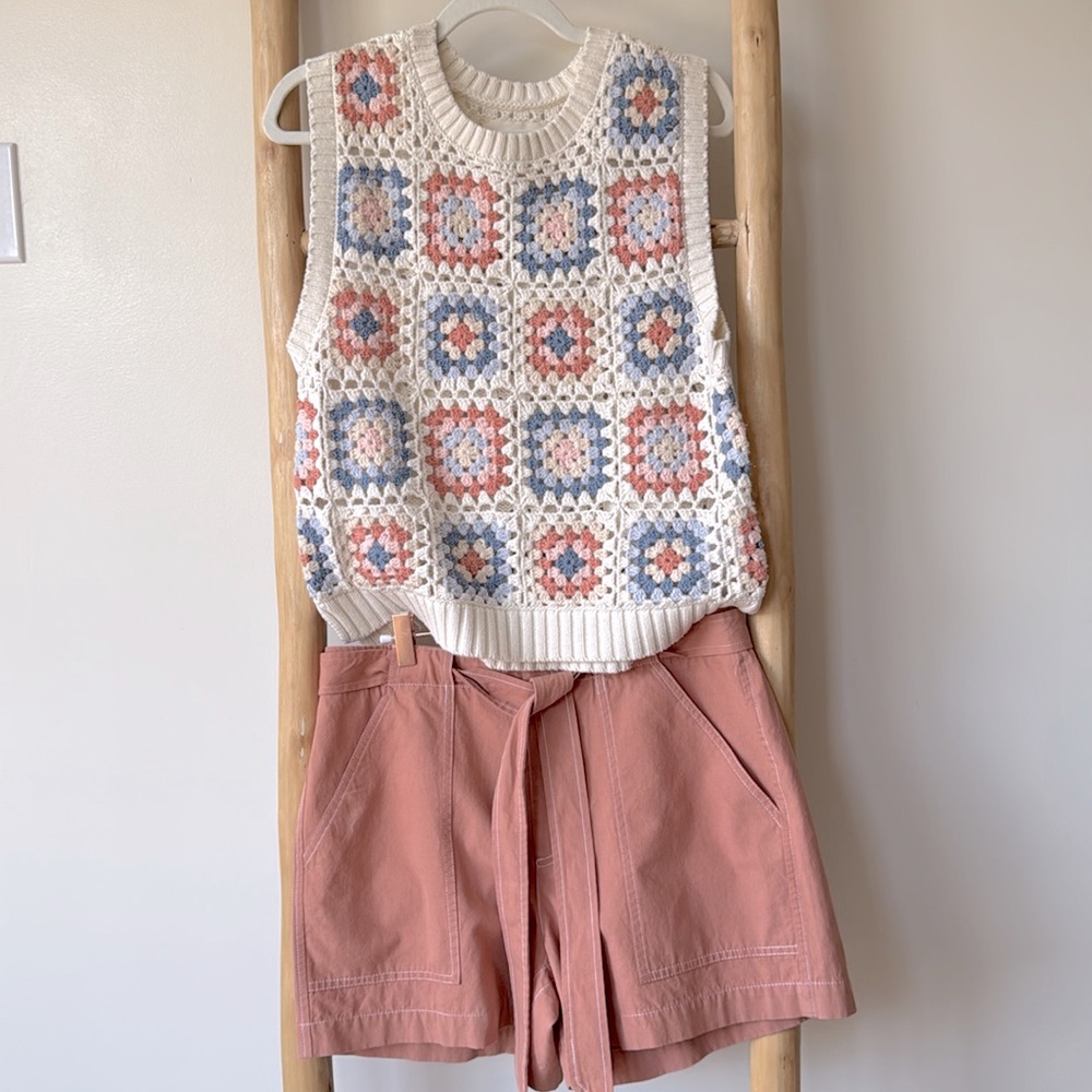 Lilla P Neutral Casual Bronze Cotton Canvas Tie Belt Shorts 6 - Picture 11 of 11